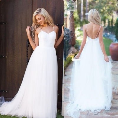 Beach spaghetti straps wedding dresses bridal gown - Thumbnail 4