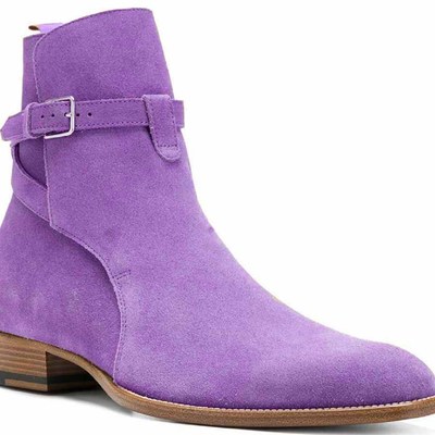 Soft purple suede leather wisteria violet round strap original leather jodhpur boots - Thumbnail 2