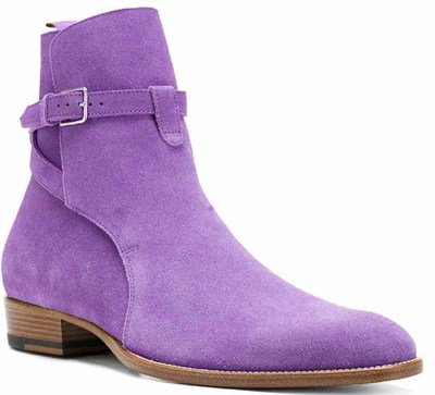 Soft Purple Suede LEATHER Wisteria Violet Round Strap Original LEATHER JODHPUR Boots