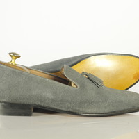 Bespoke Men's Loafers Shoes,Men's Gray Suede Loafer Slips on Tussles Formal Shoes - Thumbnail 4