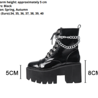 Patent Leather Gothic Chain Black Boots - Thumbnail 3