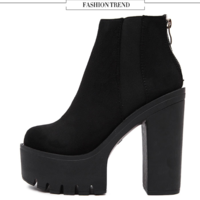 Stylish Zip up Back Black Ankle Boots - Thumbnail 4