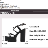 Open Toe Thick Heels Black Gothic Sandals - Thumbnail 7