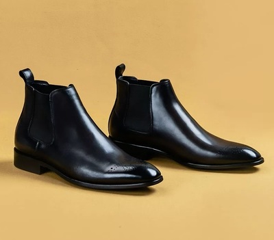 Stylish Handmade Men Black Leather Chelsea Boots, Men’s Brogue Toe Boots