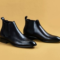 Stylish Handmade Men Black Leather Chelsea Boots, Men’s Brogue Toe Boots - Thumbnail 1