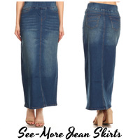 CLASSIC COMFORT INDIGO WASH DENIM LONG SKIRT - Thumbnail 2