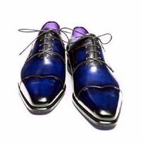 Two Tone Blue Black Oxford Derby Lace Up Vintage Leather Magnificent Men's Shoes - Thumbnail 1