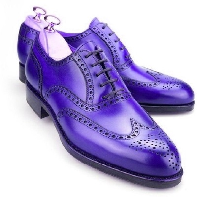 Men blue oxford laceup brogue wingtip real leather luxury party wear dress shoes