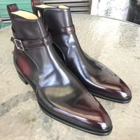 New Handmade Pure Burgundy Shaded & Black Leather Ankle Strap Boots for Men's - Thumbnail 1