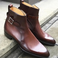 New Handmade Pure Brown Shaded Leather Ankle Strap Boots for Men's - Thumbnail 1