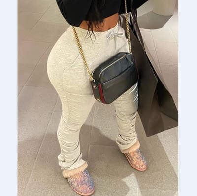 Solid Drawstring Deisgn Ruched Pants