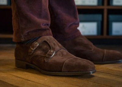 Mens Cap Toe Dark Brown Suede Handmade Leather Formal Wear Monk Shoes