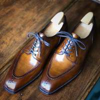 Men's Handmade Claasic Fashion Brown Leather Splitoe Formal Shoes, Brown Leather - Thumbnail 4