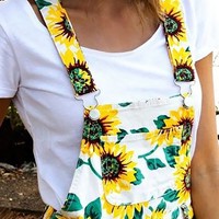 Floral Print Thick Strap Suspender Shorts - Thumbnail 2