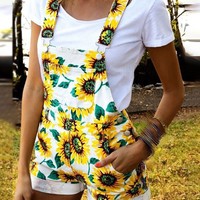 Floral Print Thick Strap Suspender Shorts - Thumbnail 1