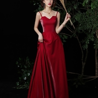 Simple long prom dress burgundy evening dress - Thumbnail 1