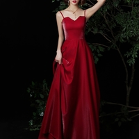 Simple long prom dress burgundy evening dress - Thumbnail 2