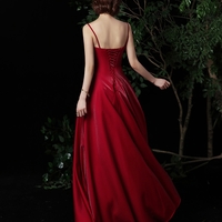 Simple long prom dress burgundy evening dress - Thumbnail 3