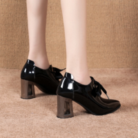 Pointed Toe Lace up Patent Leather High Heels Shoes - Thumbnail 2