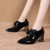 Pointed Toe Lace up Patent Leather High Heels Shoes - Thumbnail 3