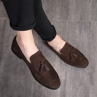 Tassel Loafer Slips On Brown Suede Real Leather Men Casual Wear Handmade Shoes - Thumbnail 4