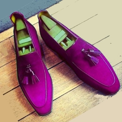 Classy eggplant violet suede leather loafer original leather party shoes for men