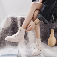 Side Zip Lace Up Platform Boots - Thumbnail 7