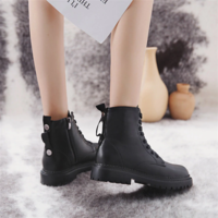 Side Zip Lace Up Platform Boots - Thumbnail 8