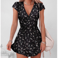 V-Neck Sweet High Waist Floral Dress - Thumbnail 2