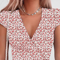 V-Neck Sweet High Waist Floral Dress - Thumbnail 5