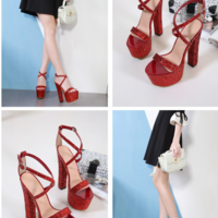 Sexy Strappy High Heels Glitter Platform Sandals - Thumbnail 5