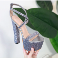 Sexy Strappy High Heels Glitter Platform Sandals - Thumbnail 1