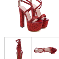 Sexy Strappy High Heels Glitter Platform Sandals - Thumbnail 8