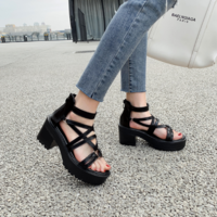 Black Gothic Punk Peep Toe Platform Sandals - Thumbnail 2