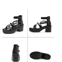 Black Gothic Punk Peep Toe Platform Sandals - Thumbnail 4