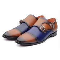 Handmade Two Tone Patina Brown Leather Double Monk Strap shoes For Men - Thumbnail 1