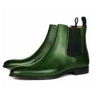 Handmade Mens Ankle High Green Leather Formal Boots, Men’s Chelsea Boots - Thumbnail 4