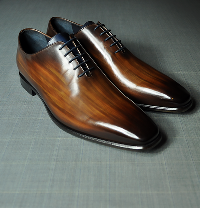 Handmade Brown Patina Leather Whole cut Oxfords Dress Shoes For Men