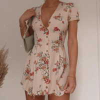 Sexy V-Neck Short Sleeve Print Dress - Thumbnail 3