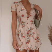 Sexy V-Neck Short Sleeve Print Dress - Thumbnail 1