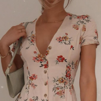 Sexy V-Neck Short Sleeve Print Dress - Thumbnail 2