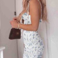 Floral Sexy Print Backless Sling Dress - Thumbnail 1