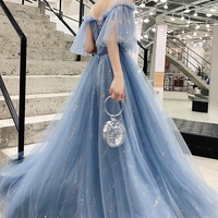 Blue tulle sequins long prom dress evening dress - Thumbnail 4