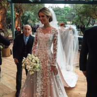 Ball Gown Round Neck Long Sleeves White Wedding Dresses with Appliques - Thumbnail 2