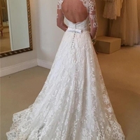 Vintage A-Line High Neck Long Sleeves Lace Wedding Dresses Bridal Gowns Wedding Gowns - Thumbnail 1