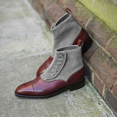 Unique brown leather decent handmade gray high ankle button formal fashion boot - Thumbnail 2