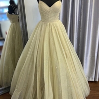 Elegant A-Line Spaghetti Straps Yellow Long Prom Dress Formal Evening Party Dresses - Thumbnail 1