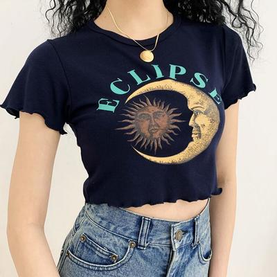 Crescent moon sun print flounce tee