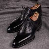 Black Leather Handmade Oxfords Dress Shoes, Custom Formal Leather Shoes for Men - Thumbnail 1
