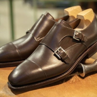 Impeccable cioccolato brown cap toe buckle strap real leather formal monk shoes